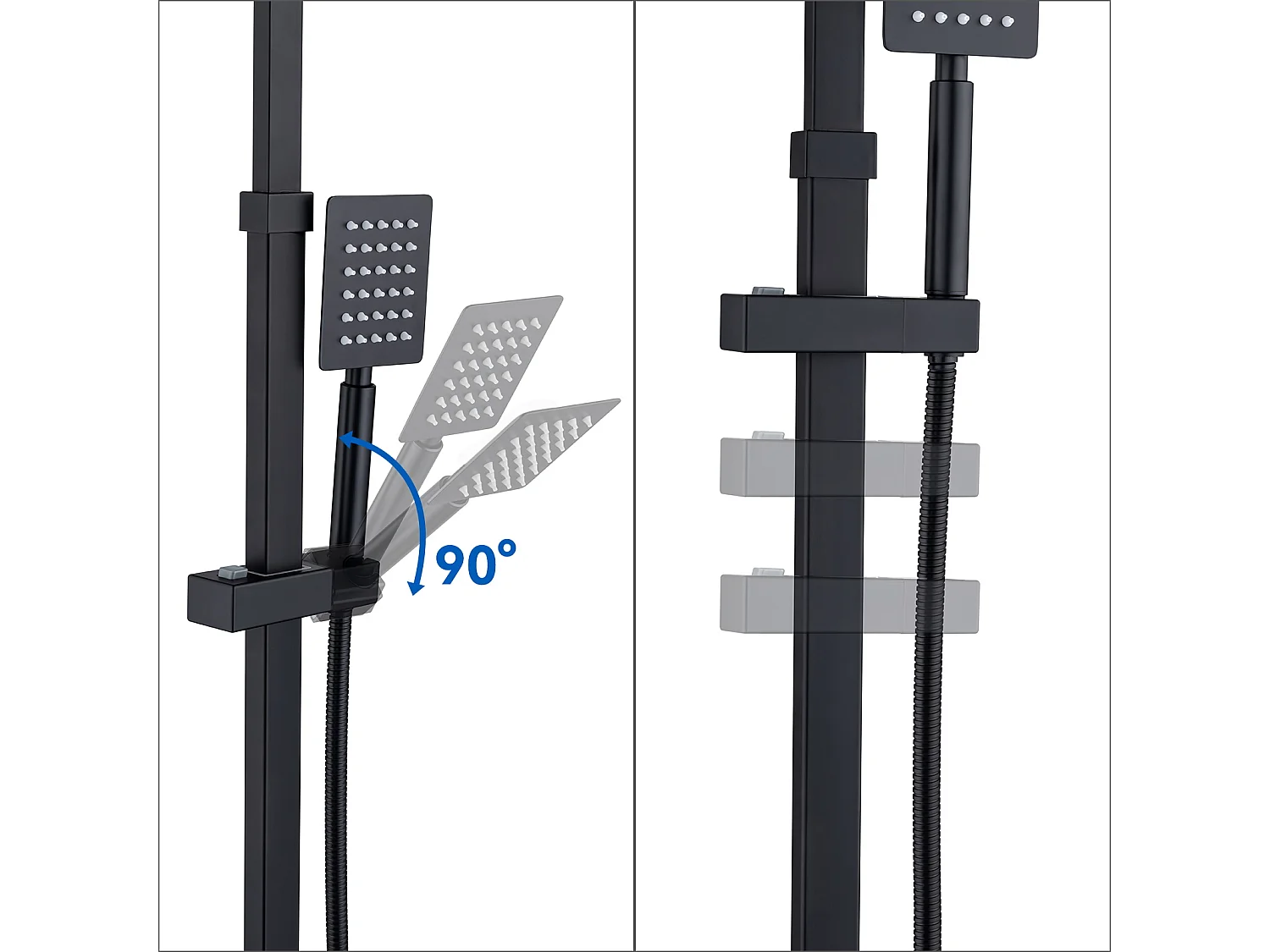 Colonne Douche Sans Mitigeur,Hauteur Réglable 690-1130cm+Mitigeur Thermostatique Douche,Thermostatique Douche avec Bouton Sécurisé à 38°C,Noir