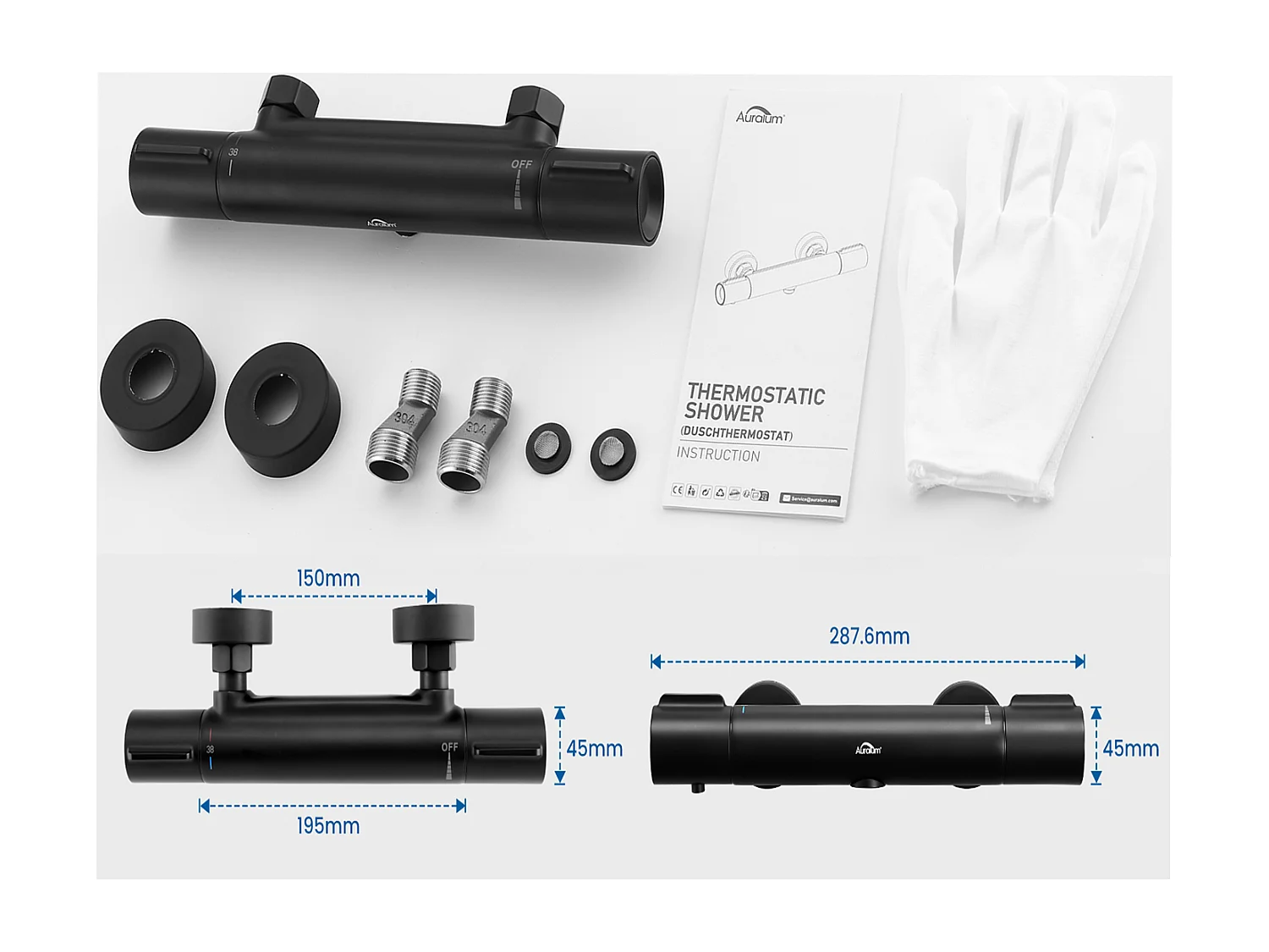 Colonne Douche Sans Mitigeur,Hauteur Réglable 690-1130cm+Mitigeur Thermostatique Douche,Thermostatique Douche avec Bouton Sécurisé à 38°C,Noir