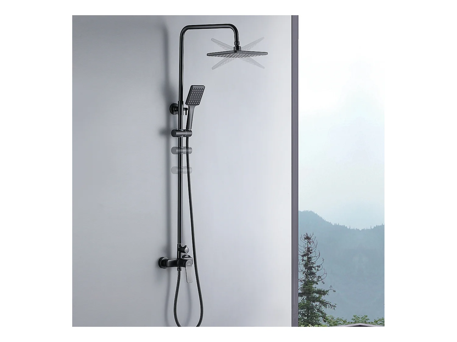 Colonne de Douche Noir 2 Fonctions Ensemble de Douche en Laiton avec Douchette de tête rectangle, Haute Réglable 90-120 cm