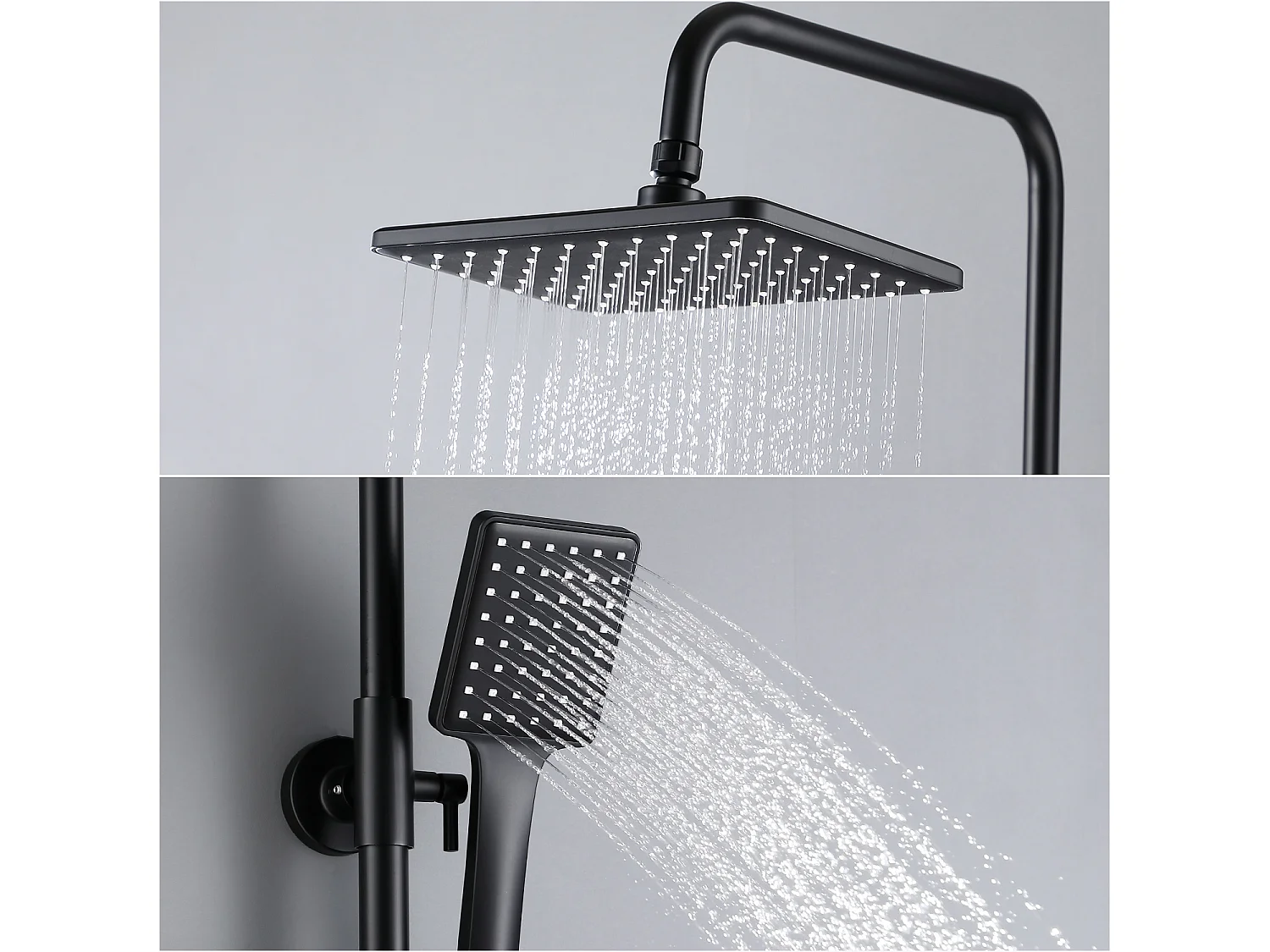 Colonne de Douche Noir 2 Fonctions Ensemble de Douche en Laiton avec Douchette de tête rectangle, Haute Réglable 90-120 cm