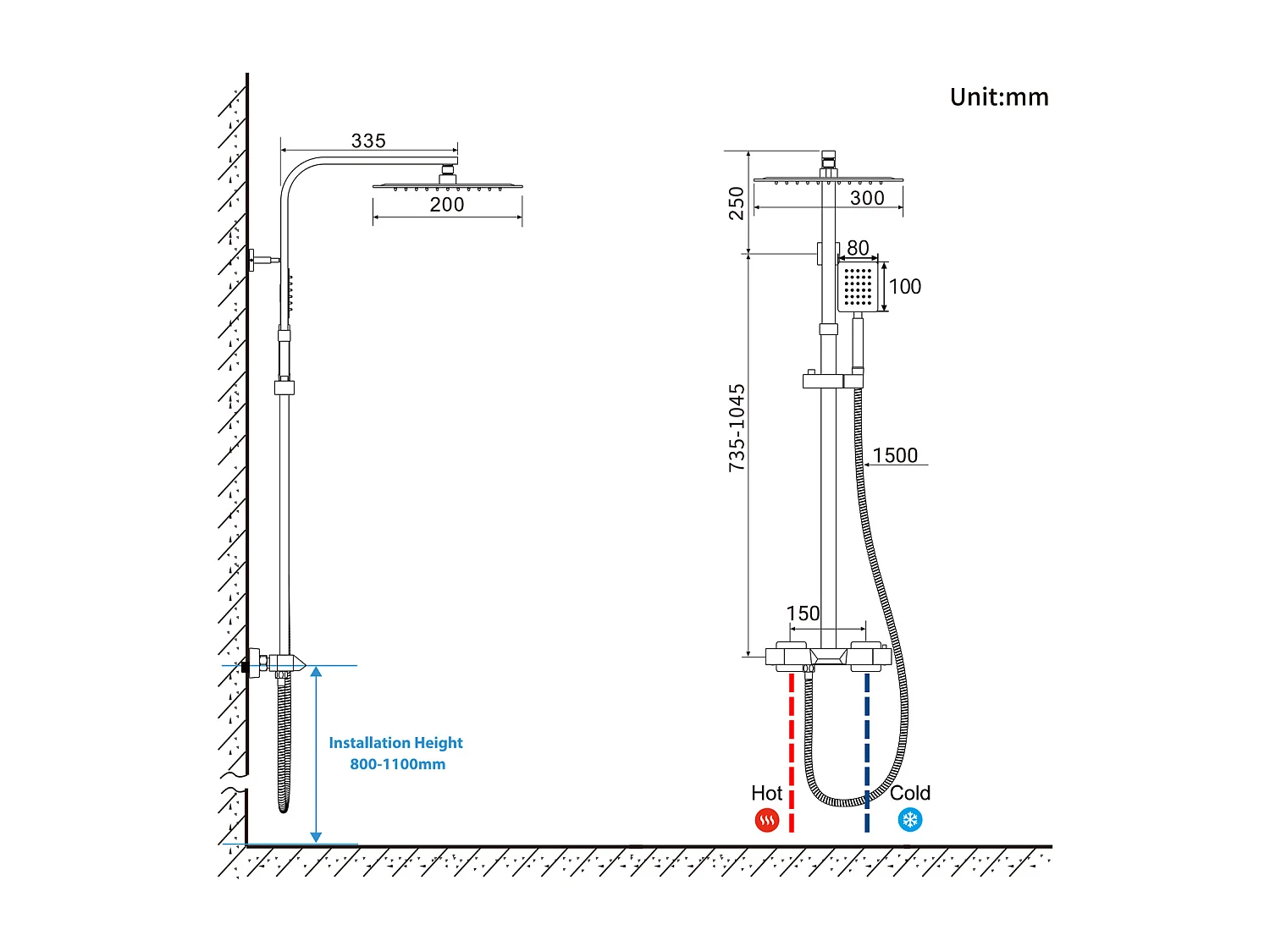 Verchroomde Thermostatische Douchekolom, met Douchekop, Douchekop, Waterval Douchemengkraan+Handdoekhouder Badkamer Zelfklevend/Boren, Geborsteld