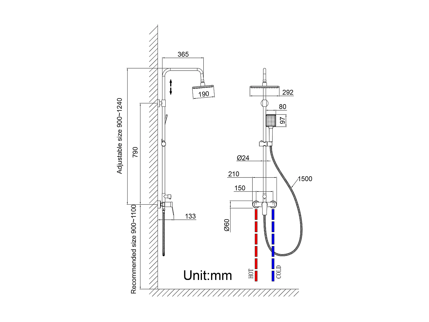 Auralum max Columna ducha mecánica Interruptor manija, Negro+Juego de accesorios de baño 6 piezas, Autoadhesivo/perforación,Acero inoxidable,Negro