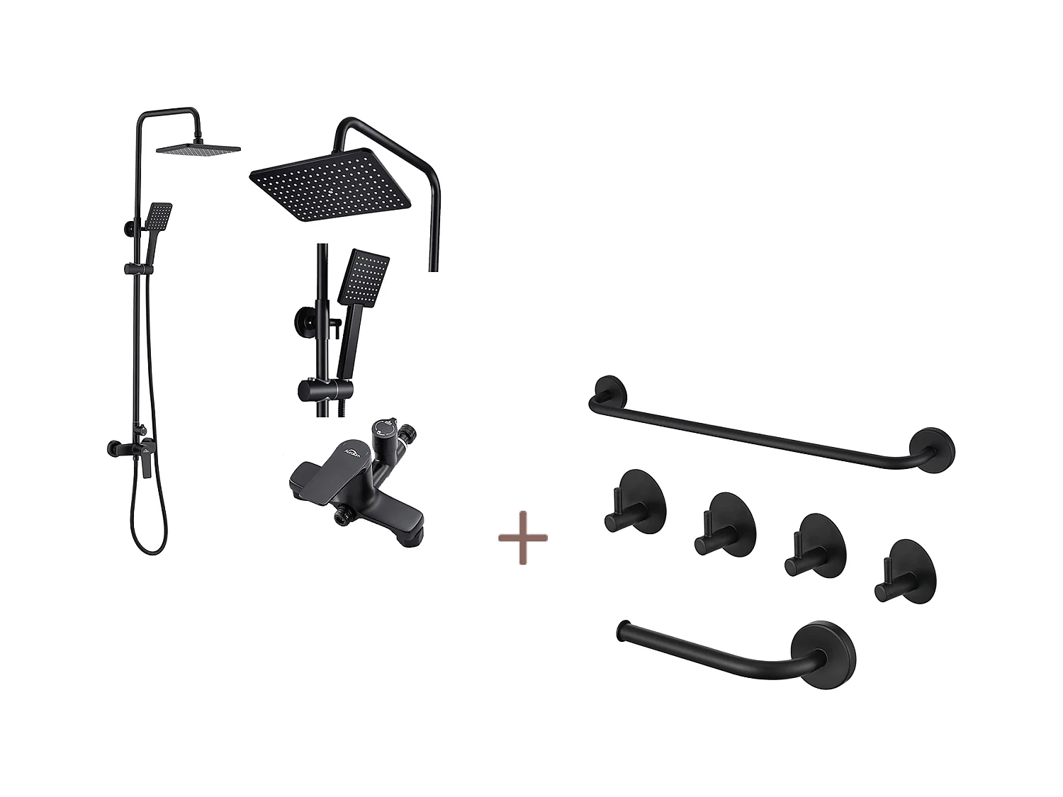 Auralum max Mechanische douchekolom Handgreepschakelaar, Zwart + Badkamerset Accessoire 6 Pièces,Zelfklevend/boren,Rox,Zwart