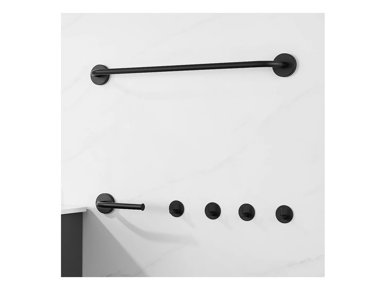 Auralum max Colonne de douche mécanique Interrupteur à poignée,Noir+Ensemble Salle Bain Accessoire 6 Pièces,Auto-adhésif/percer,Inox,Noir