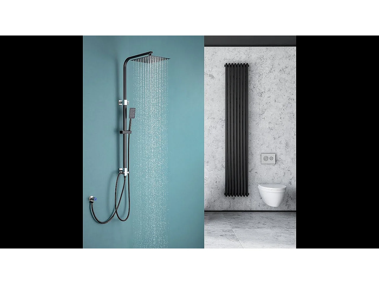 Colonne de Douche Noir Sans Mitigeur Système Douche avec Douchette à Main/Tête Douche de 10 Pouces Hauteur Réglable 690-1130 mm Salle Bain,EU Modèle