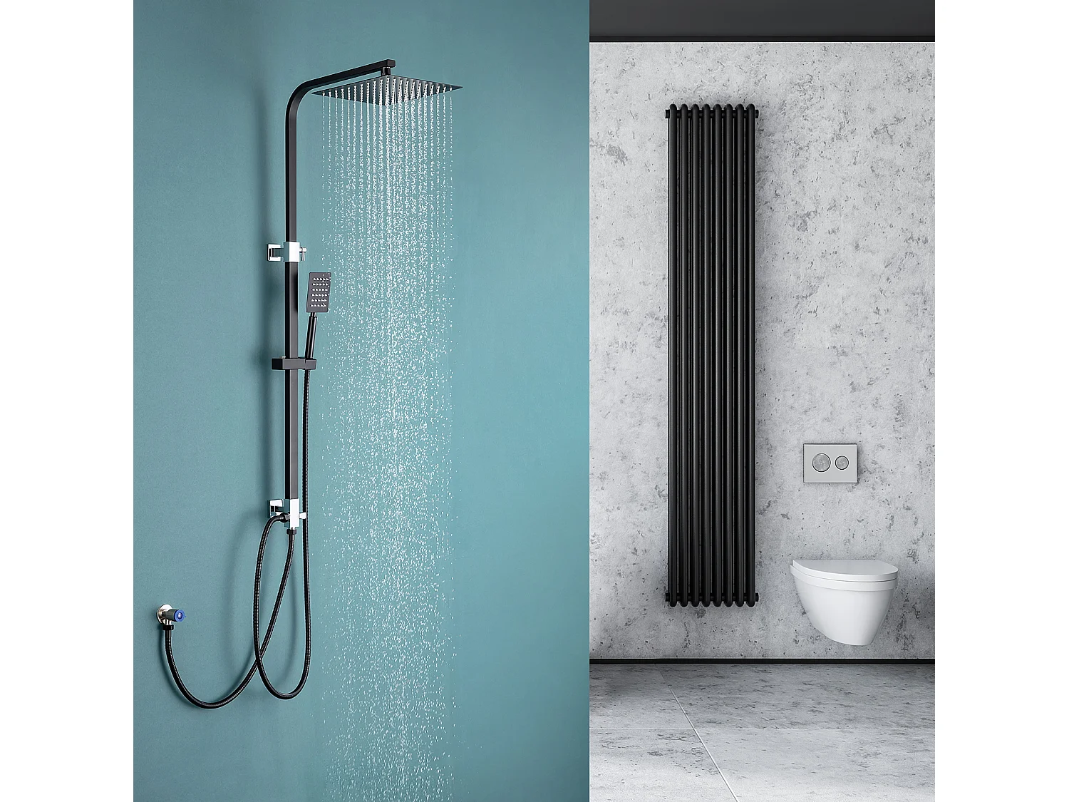 Colonne de Douche Noir Sans Mitigeur Système Douche avec Douchette à Main/Tête Douche de 10 Pouces Hauteur Réglable 690-1130 mm Salle Bain,EU Modèle