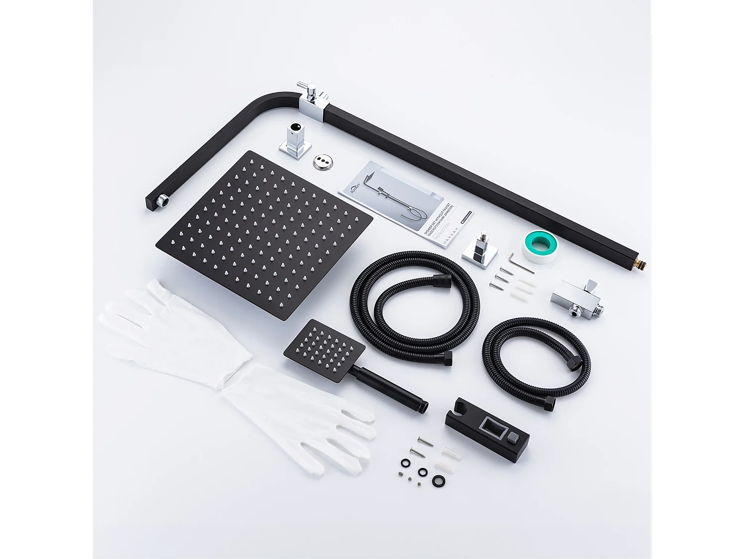 Colonne de Douche Noir Sans Mitigeur Système Douche avec Douchette à Main/Tête Douche de 10 Pouces Hauteur Réglable 690-1130 mm Salle Bain,EU Modèle