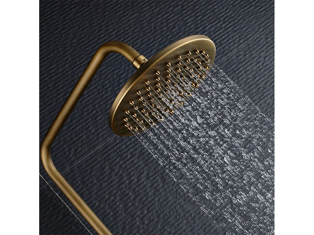 Colonna doccia in ottone Bronzo Retro,Doccia con Miscelatore Meccanico,Altezza Regolabile+Mistratore Cucina in Acciaio Inox,Rotativo a 360°,Dorato