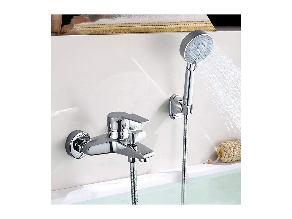 AURALUM MAX  Mitigeur Baignoire Chromé,Robinet Baignoire avec Douchette 5 Jets/Flexible de Douche (1.5m) Support, Mitigeur monocommande Douche Mural