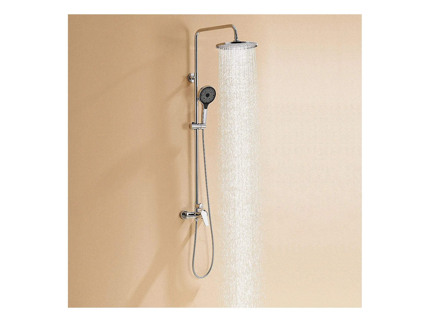 Colonne de Douche Mécanique Chromé,Ensemble de Douche Ronde, Tête Douche10 Pouces,Douchette avec 3 Jets D'eau,Hauteur Réglable103-139 cm Salle Bain