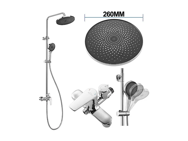 Colonna Doccia Cromata, con Miscelatore,Set Doccia Regolabile in Altezza 103-139 cm, Miscelatore Doccia con Doccia Testa e Doccia 3 Getti