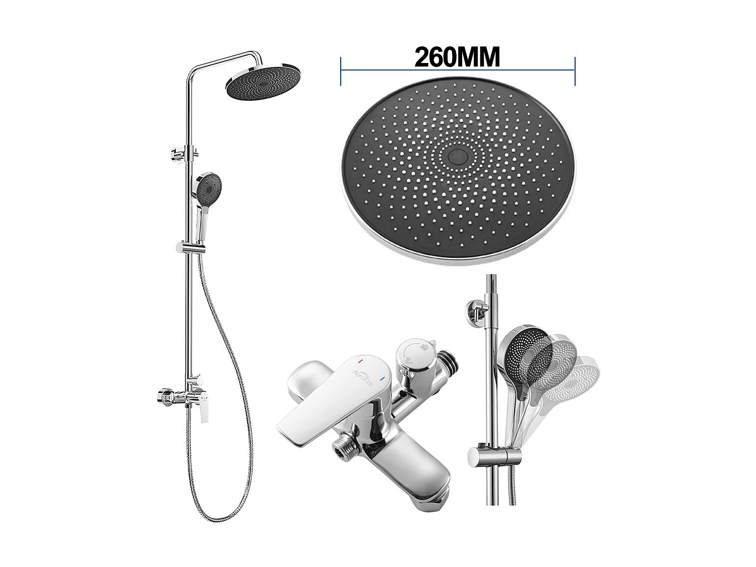 Colonna Doccia Cromata, con Miscelatore,Set Doccia Regolabile in Altezza 103-139 cm, Miscelatore Doccia con Doccia Testa e Doccia 3 Getti