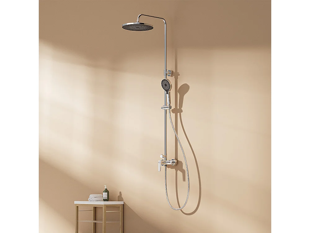 Colonna Doccia Cromata, con Miscelatore,Set Doccia Regolabile in Altezza 103-139 cm, Miscelatore Doccia con Doccia Testa e Doccia 3 Getti