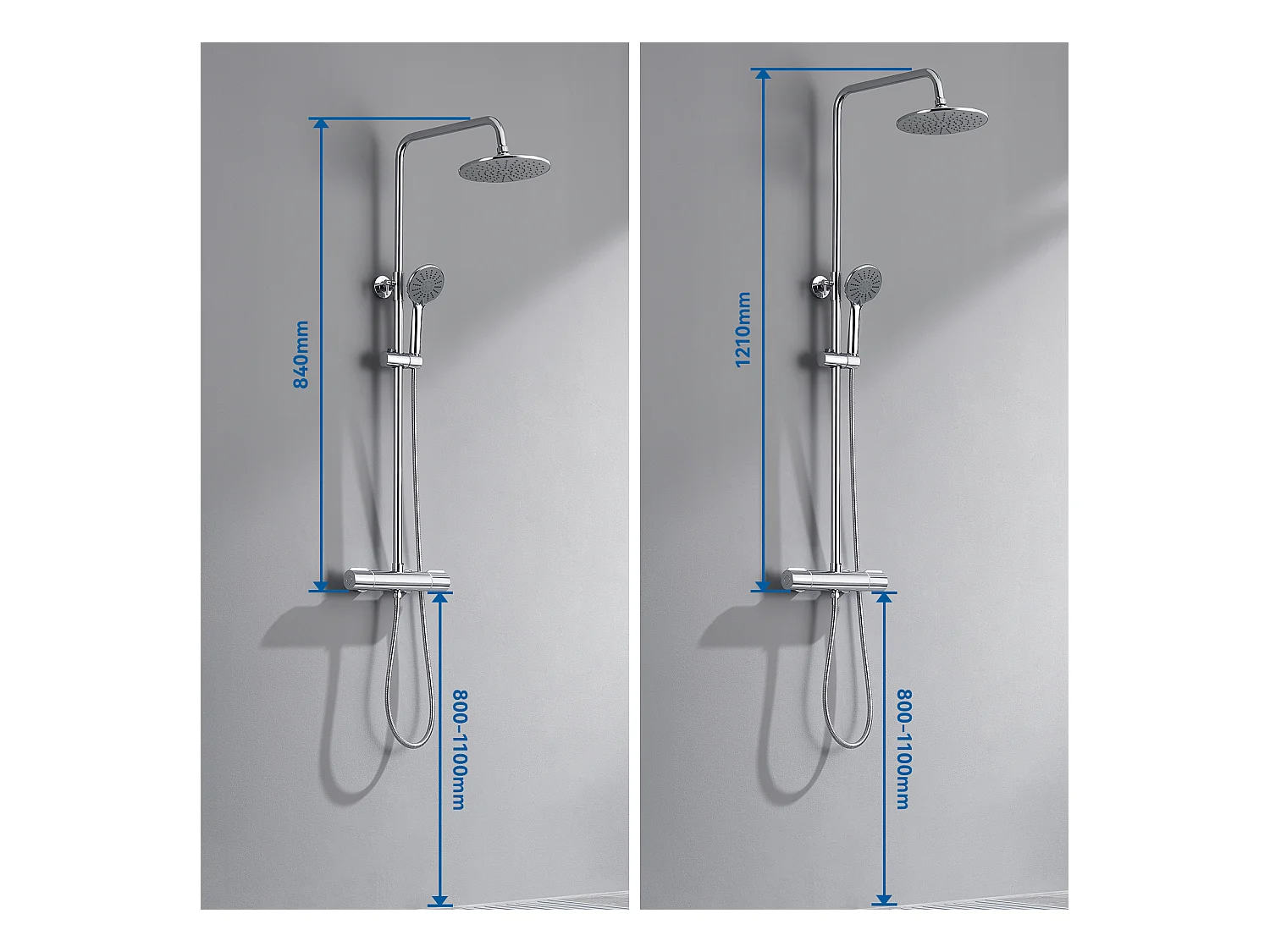 AURALUM MAX Colonne de Douche Thermostatique,Douchette à Main 3 Jets,9 Pouces Tête de Douche,Ensemble Douche Hauteur Réglable entre 800-1100mm,Chromé