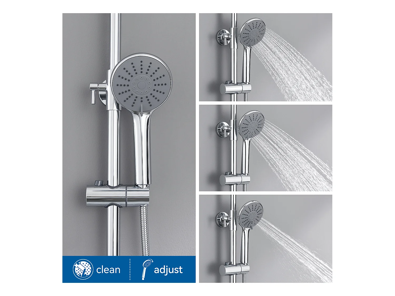 Colonne de douche avec mitigeur thermostatique,douche pluie 225 mm,douchette (3 jets),support,flexible douche,barre/douche de tête1 jet,Chromé