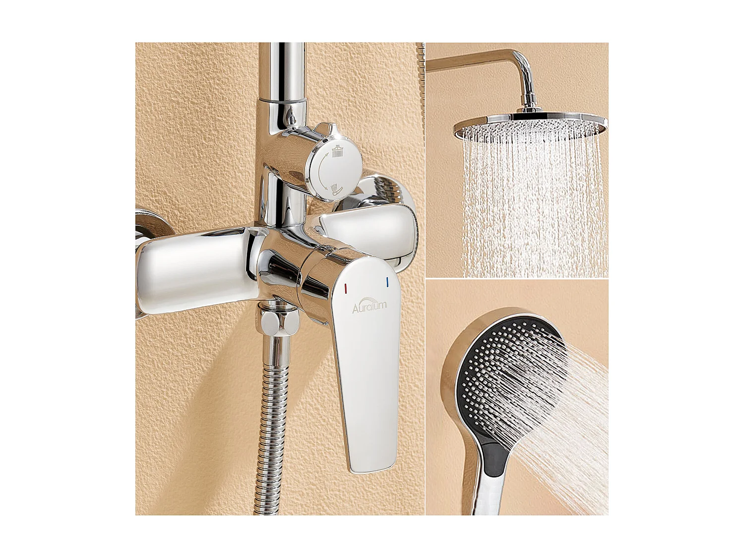 Colonna doccia,AURALUM MAX Colonna doccia con miscelatore altezza regolabile,Miscelatore vasca con testa doccia 26 * 26cm,Pomello a mano 3 getti