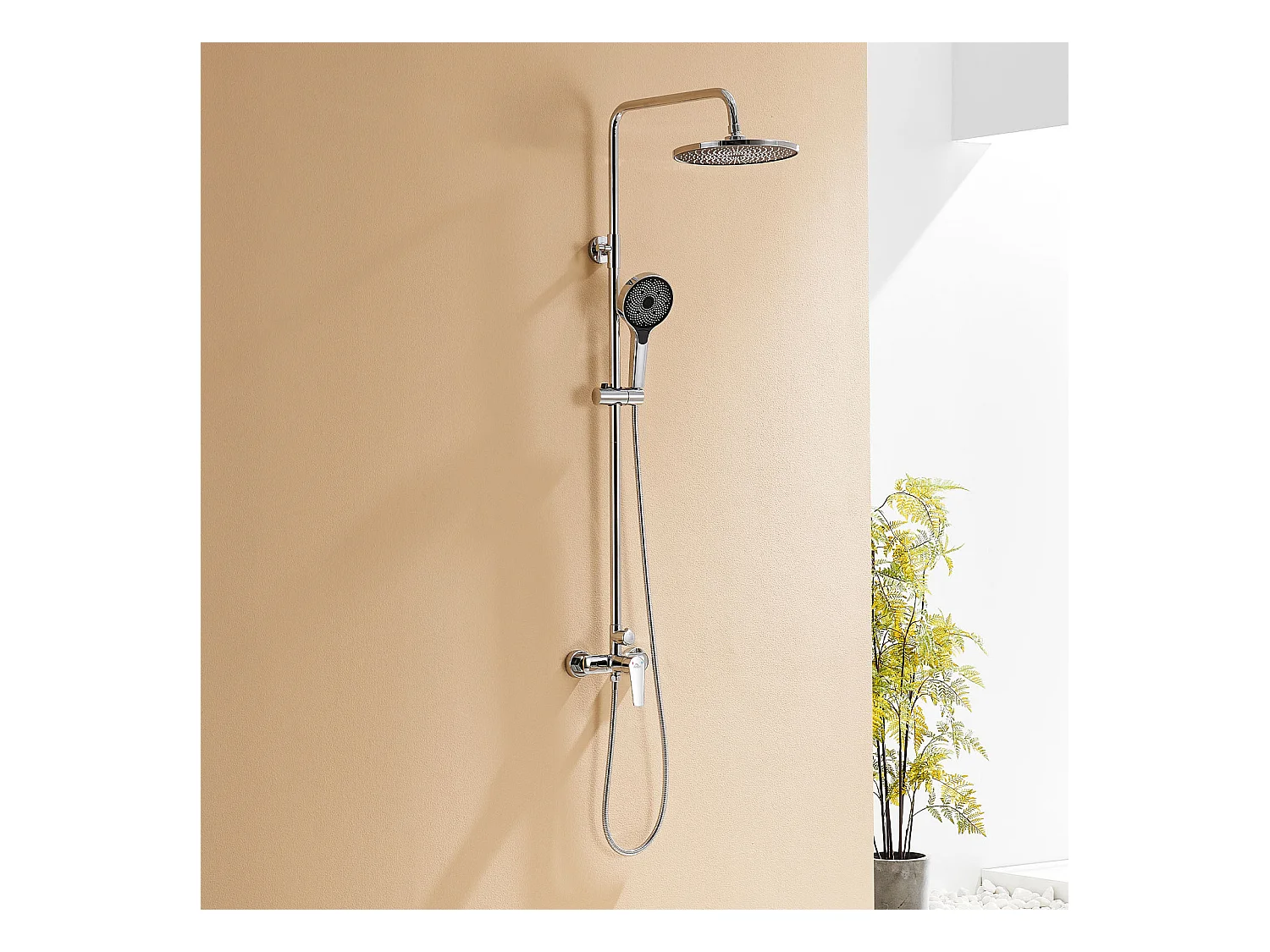 Colonne de Douche,AURALUM MAX Colonne Douche avec Mitigeur Hauteur Réglable,Mitigeur Baignoire avec Tête Douche 26 * 26cm,Pommeau à main 3 Jets