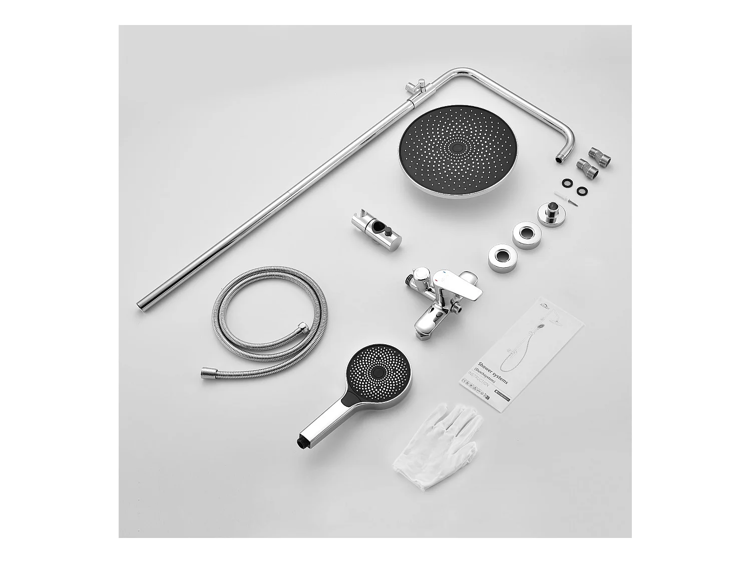 Colonne de Douche,AURALUM MAX Colonne Douche avec Mitigeur Hauteur Réglable,Mitigeur Baignoire avec Tête Douche 26 * 26cm,Pommeau à main 3 Jets
