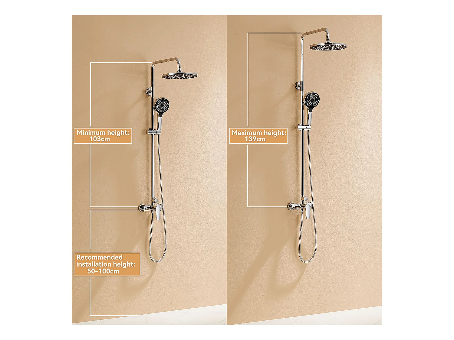 Colonne de Douche,AURALUM MAX Colonne Douche avec Mitigeur Hauteur Réglable,Mitigeur Baignoire avec Tête Douche 26 * 26cm,Pommeau à main 3 Jets