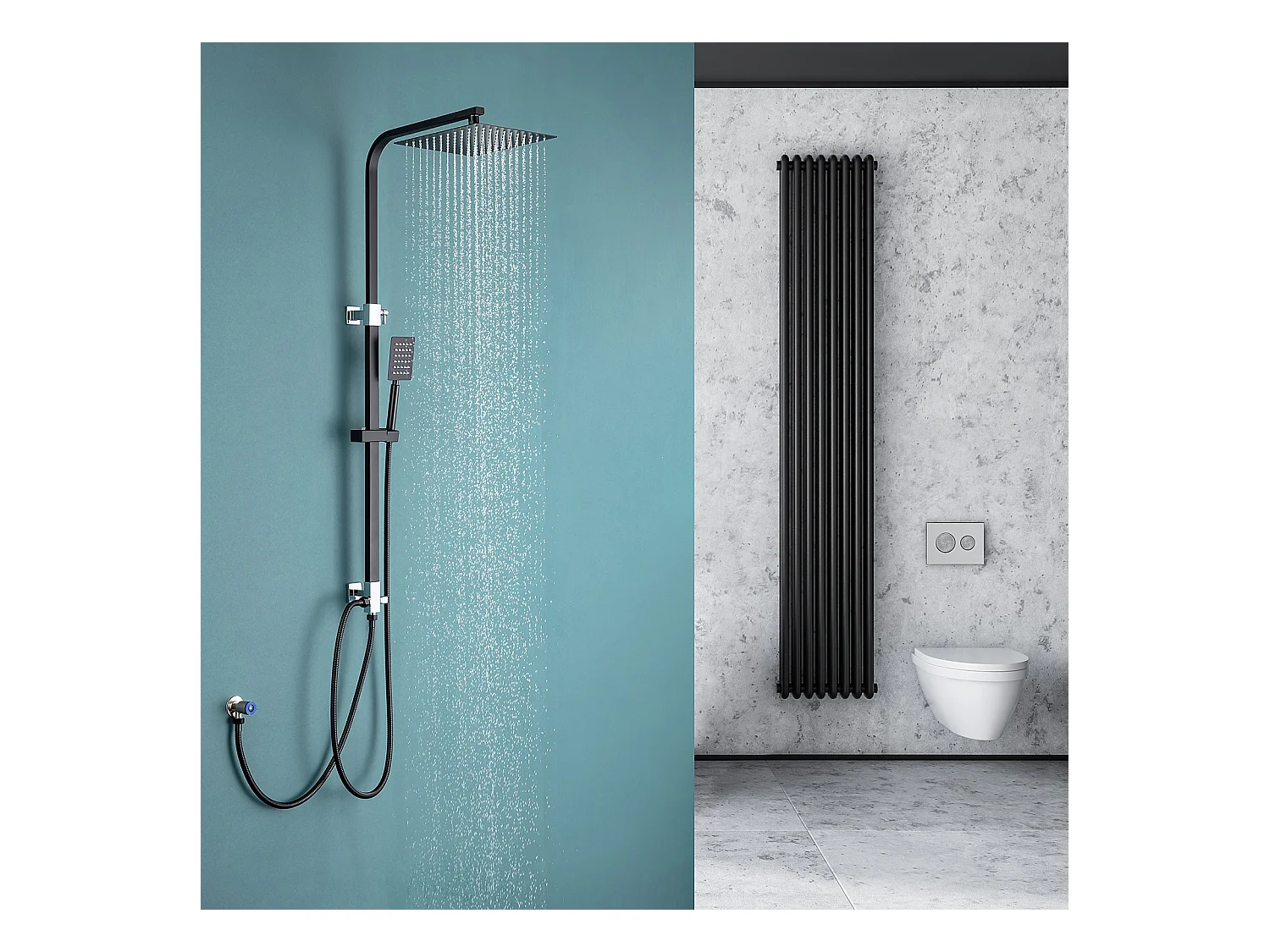 Colonne de Douche Noir Sans Mitigeur Système de Douche avec Douchette à Main et Tête de Douche de 10 Pouces Hauteur Réglable 690-1130 mm Salle de Bain