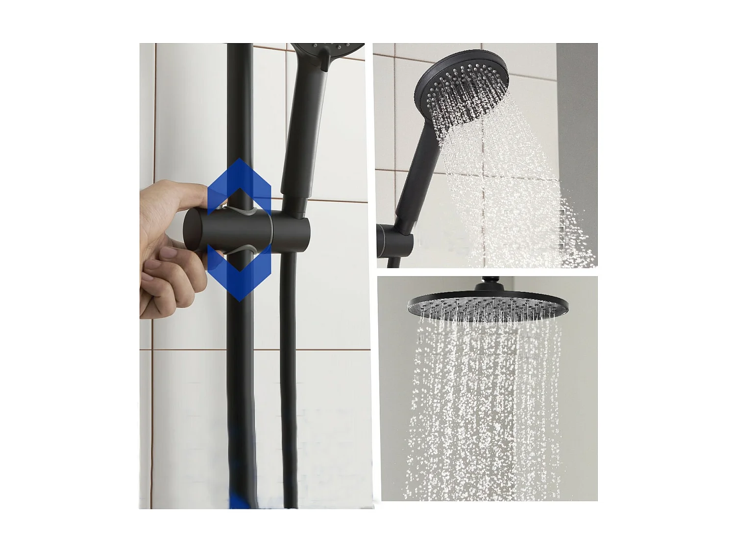 Cecipa max Columna de Ducha termostática Negra Juego de Ducha Redonda con Grifo Monomando Sistema de Ducha Regulable en Altura, Modelo UE