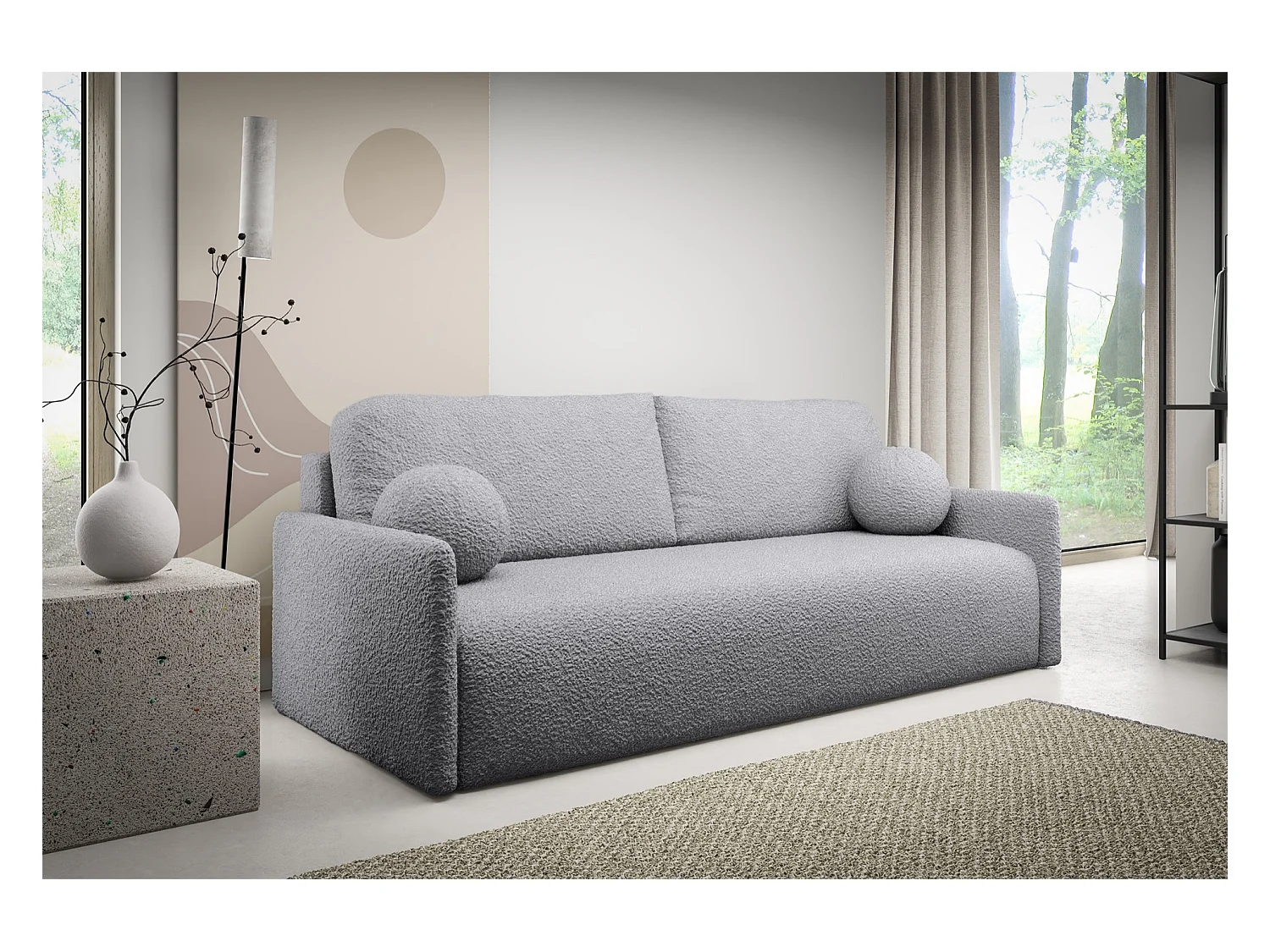 Canapé convertible 3 places - en bouclette gris - GLOVE