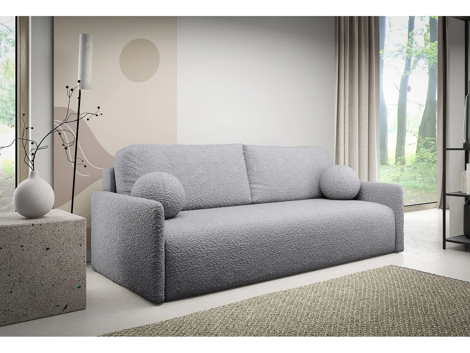 Sofa mit Schlaffunktion, Stauraum - Bouclé-Bezug - grau - GLOVE