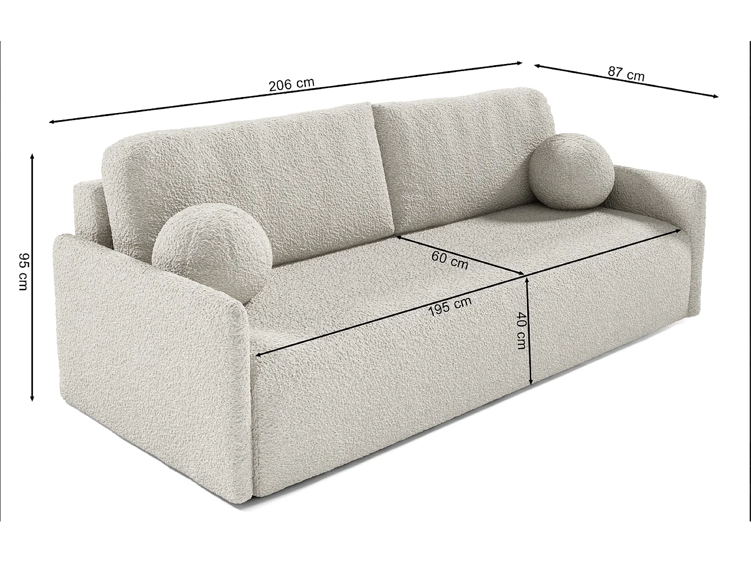 Sofa mit Schlaffunktion, Stauraum - Bouclé-Bezug - grau - GLOVE