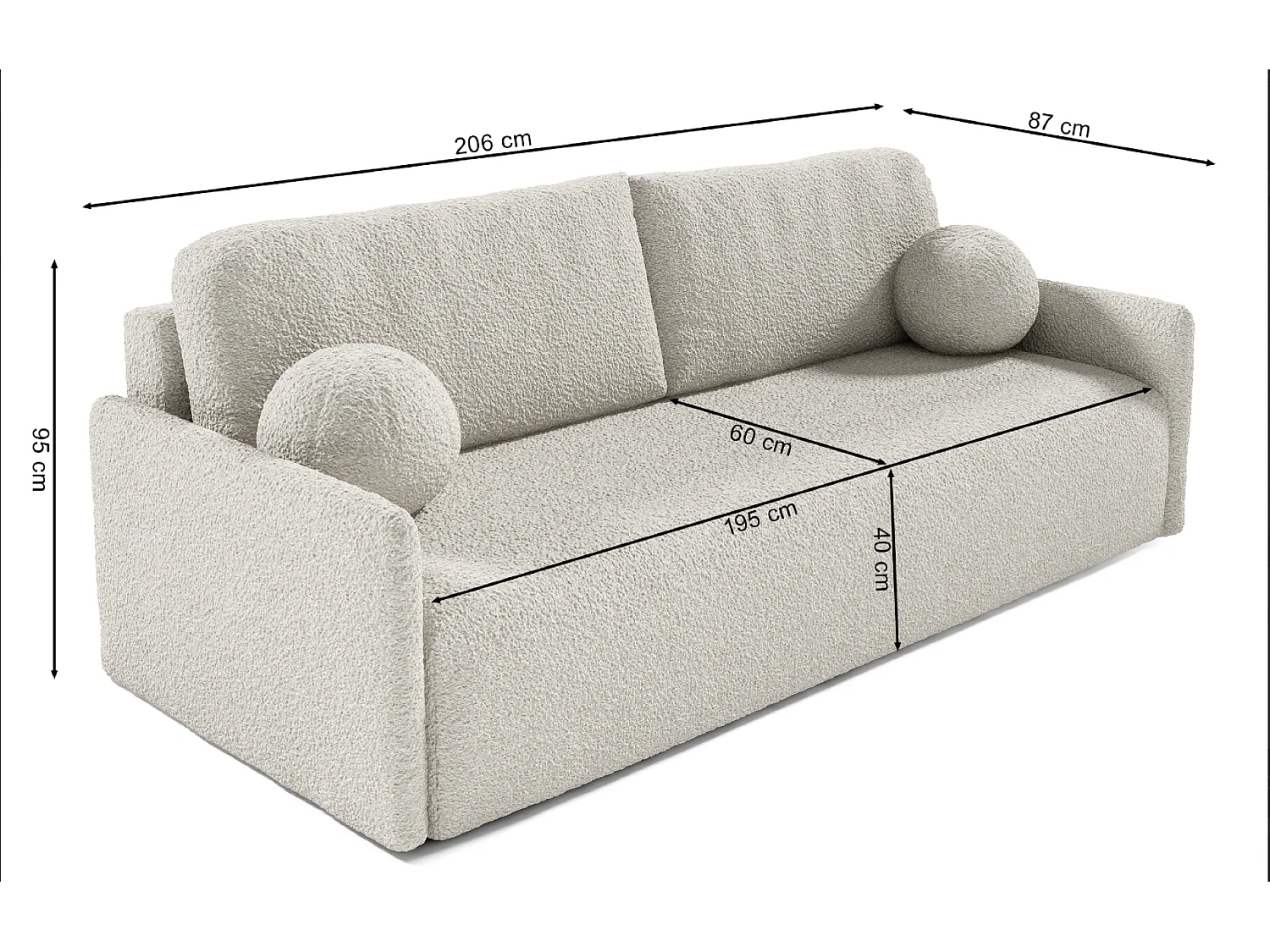 Canapé convertible 3 places - en bouclette gris - GLOVE