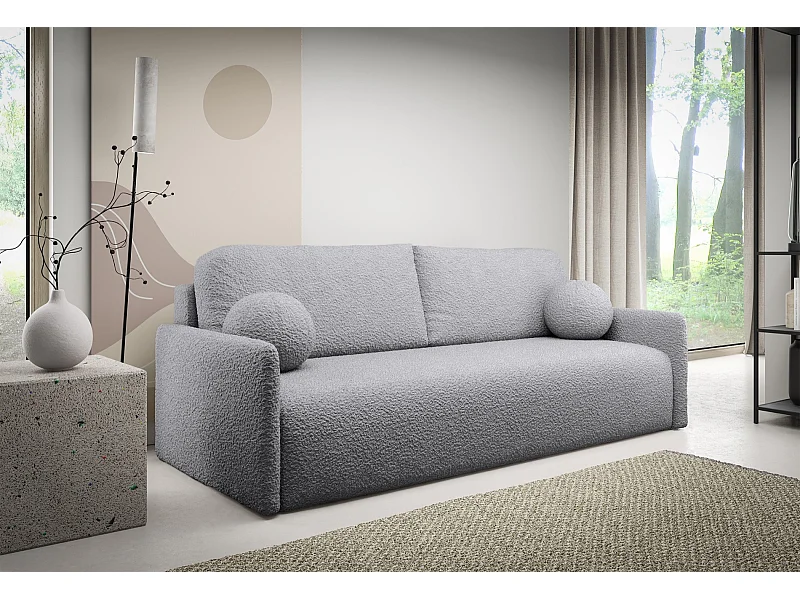 Canapé convertible 3 places - en bouclette gris - GLOVE