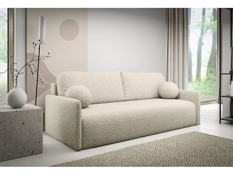 Canapé convertible 3 places - en bouclette beige - GLOVE
