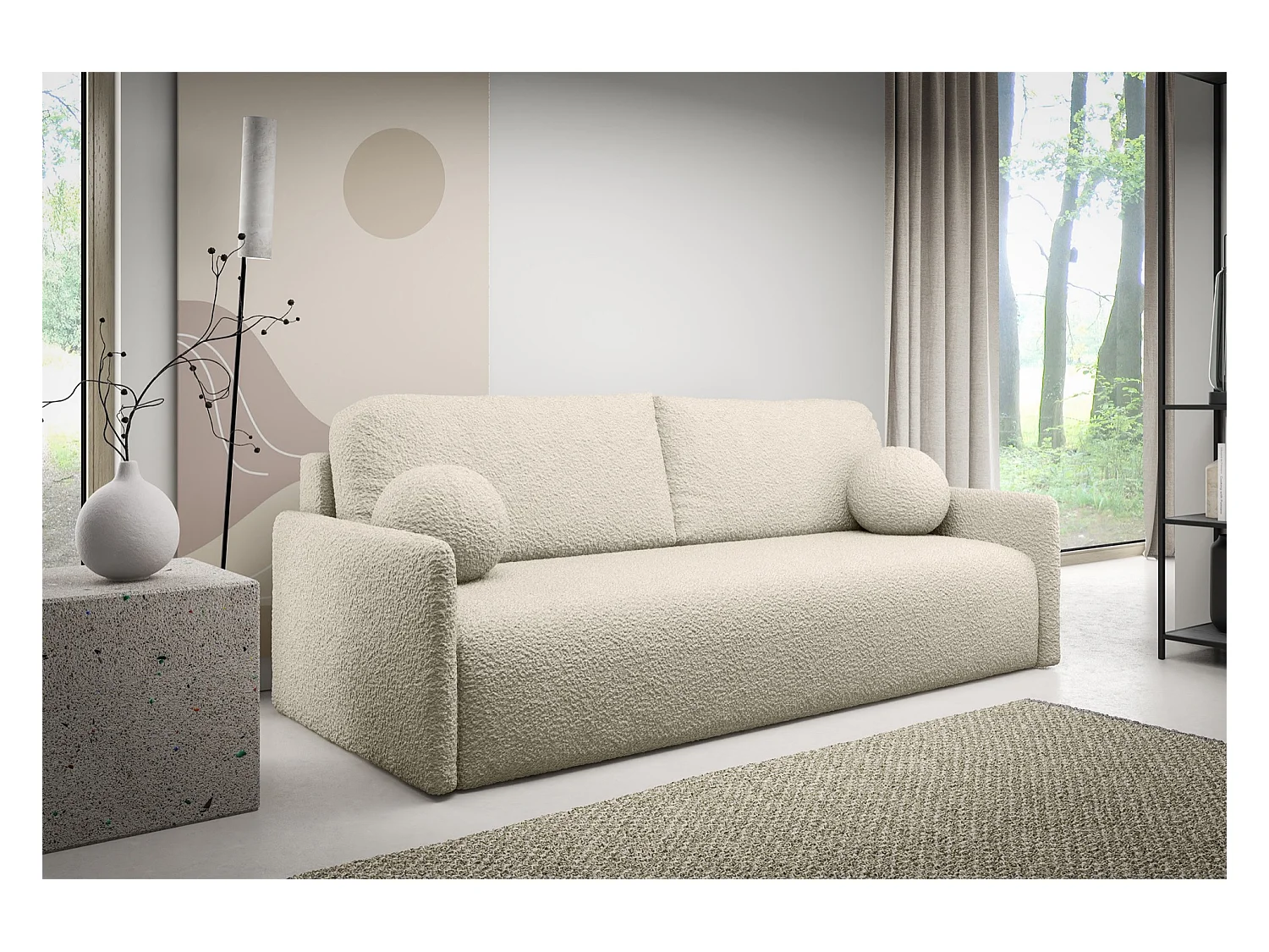 Canapé convertible 3 places - en bouclette beige - GLOVE