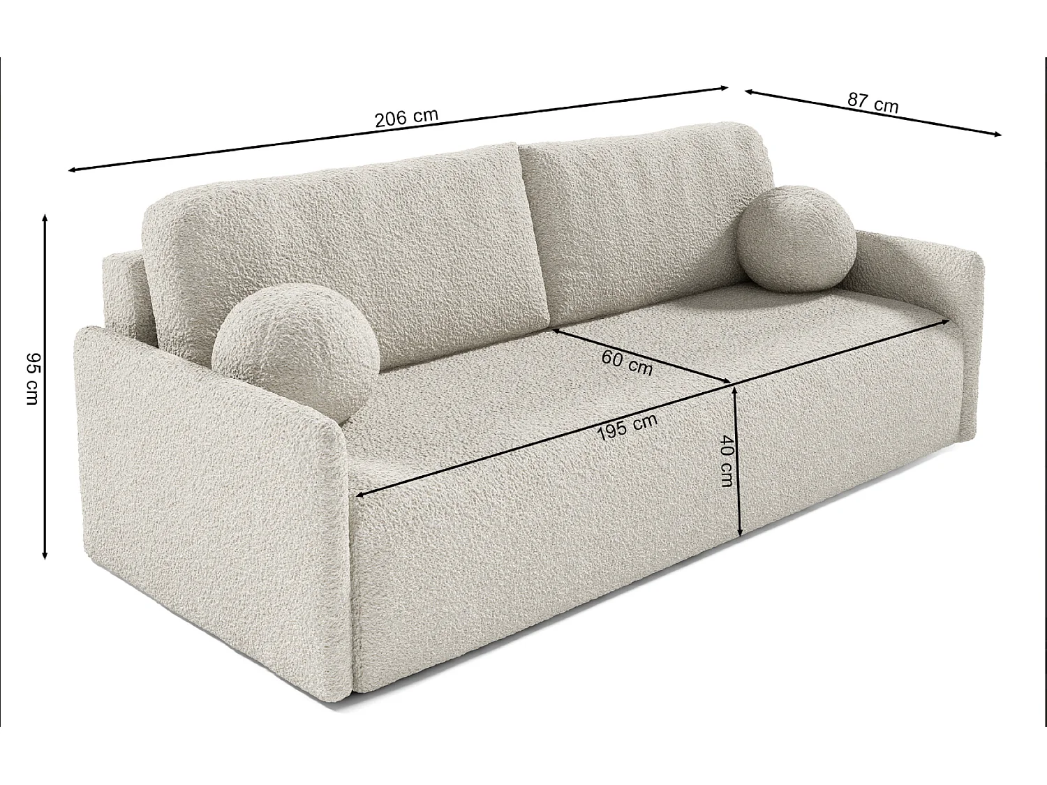Canapé convertible 3 places - en bouclette beige - GLOVE