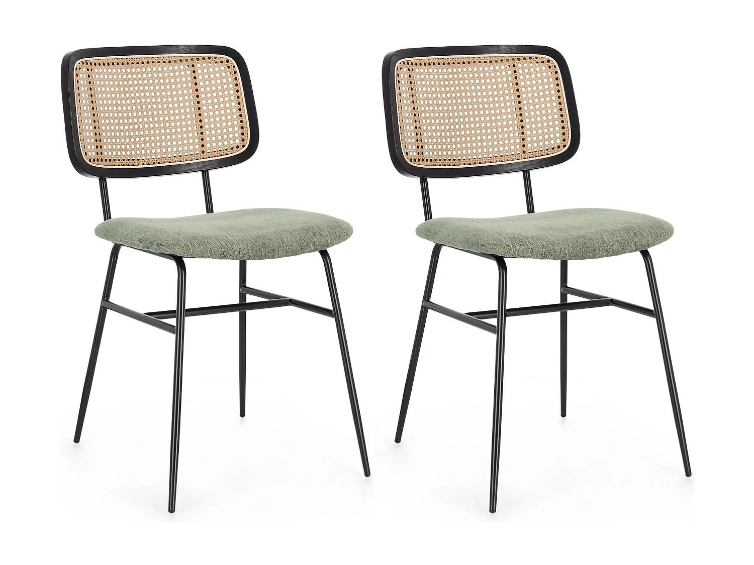 Chaises de salle à manger en cannage et tissu (lot de 2) - GLORIA