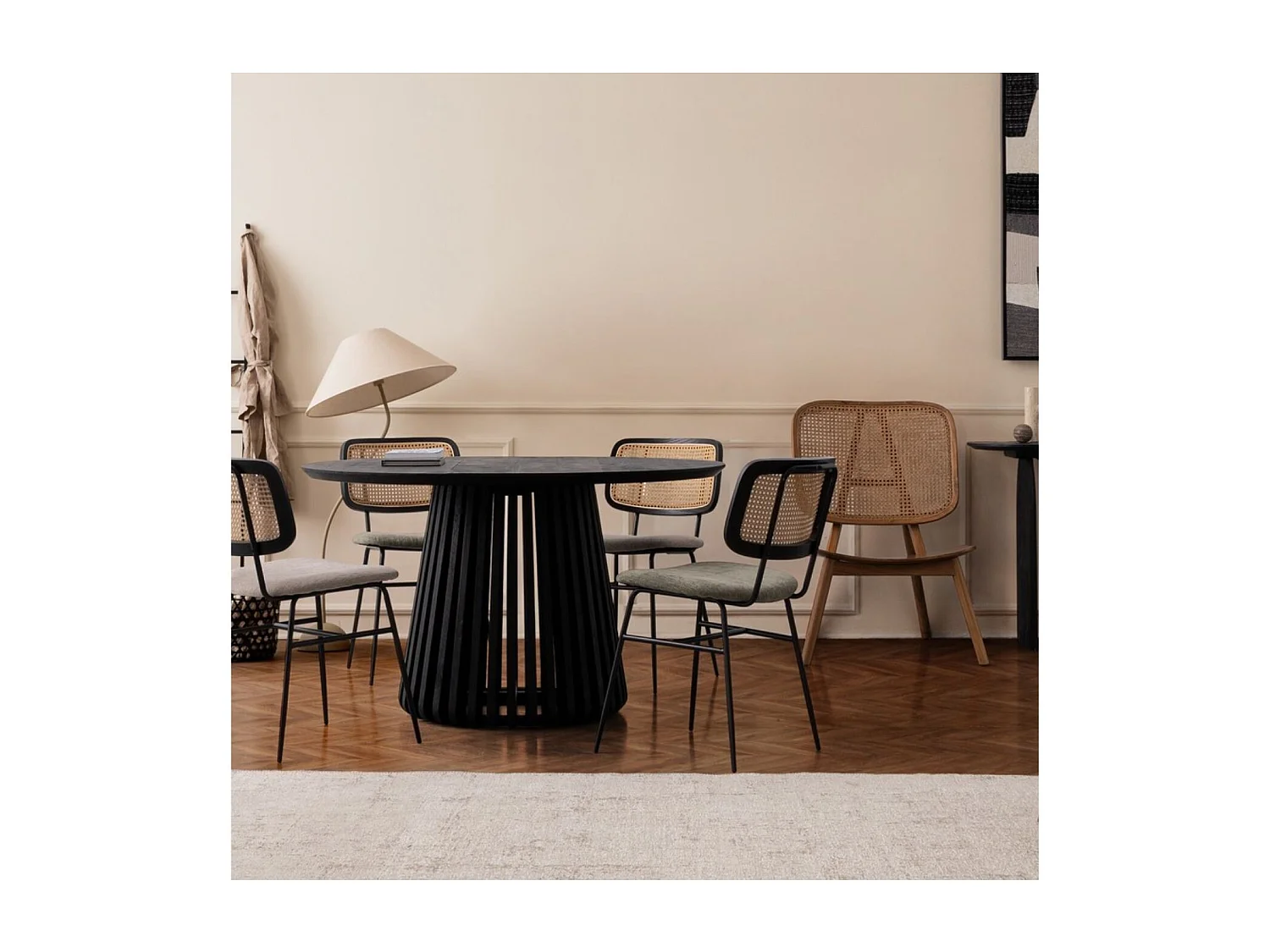 Chaises de salle à manger en cannage et tissu (lot de 2) - GLORIA