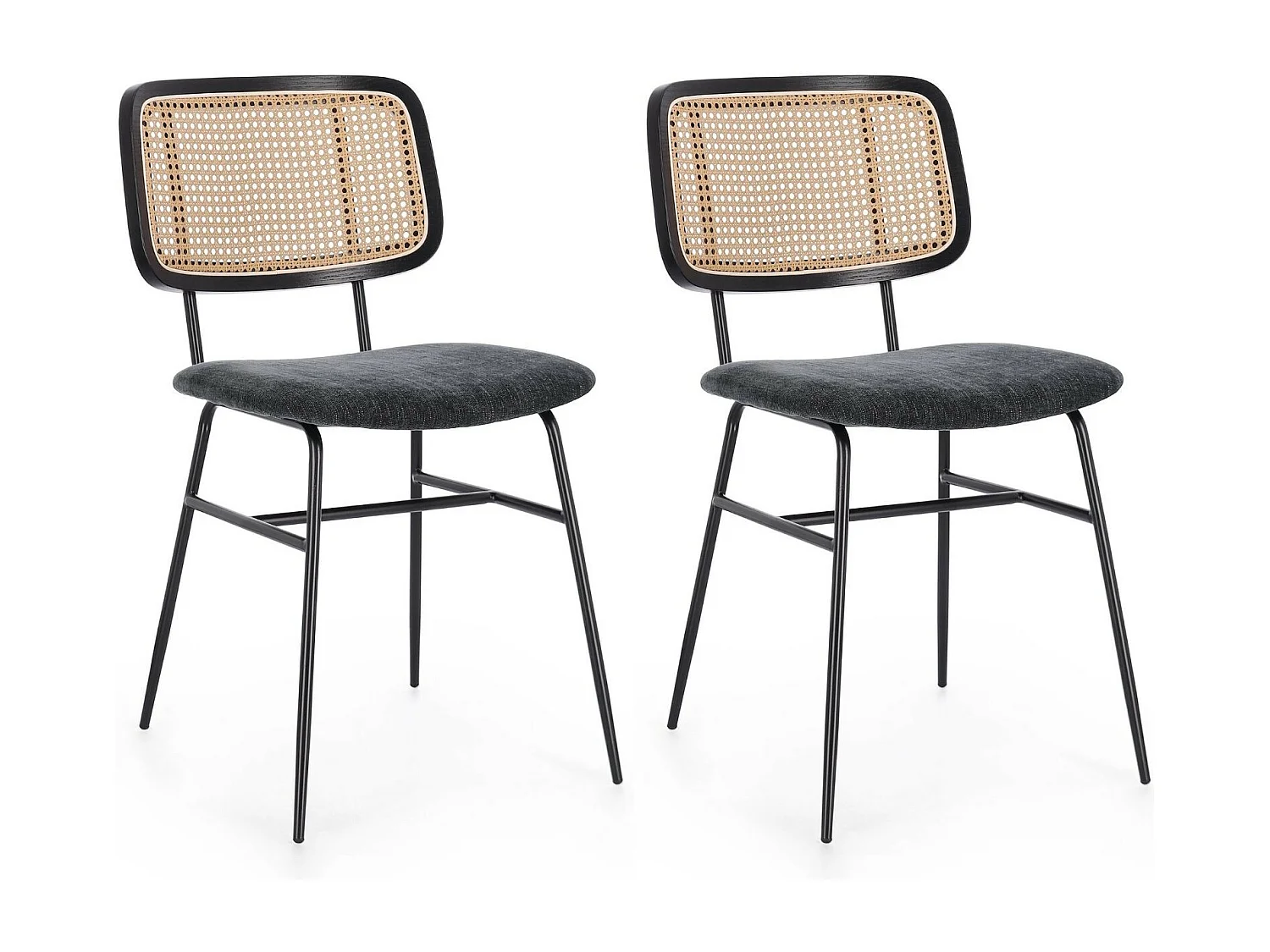Chaises de salle à manger en cannage et tissu (lot de 2) - GLORIA