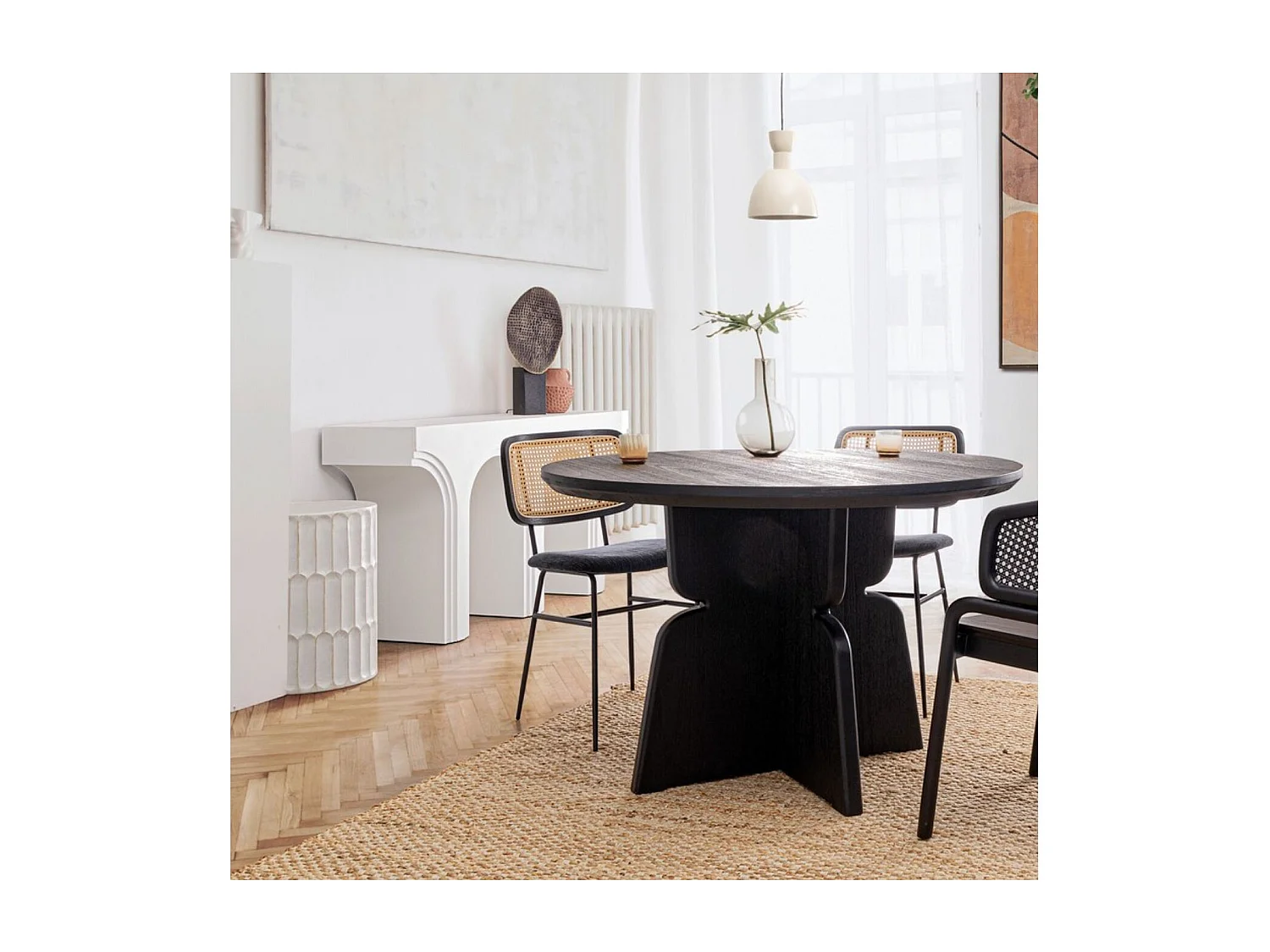 Chaises de salle à manger en cannage et tissu (lot de 2) - GLORIA