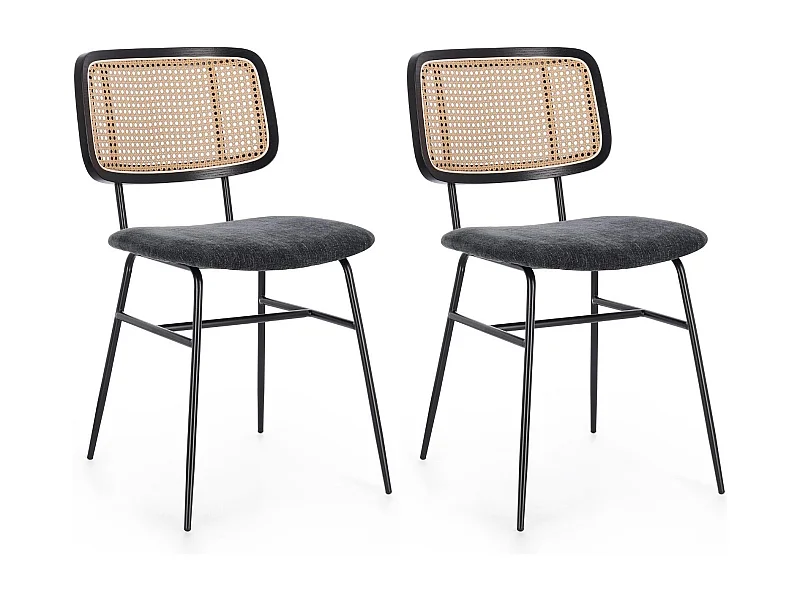 Chaises de salle à manger en cannage et tissu (lot de 2) - GLORIA