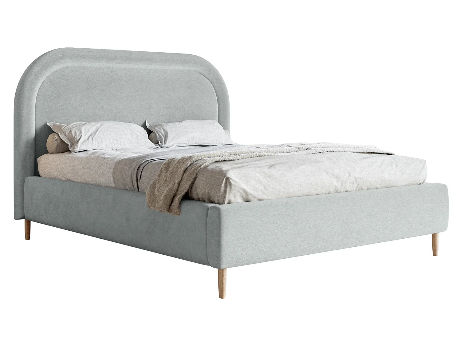 Lit capitonné double - 140x200 cm - en velours déperlant gris perle - LOREO