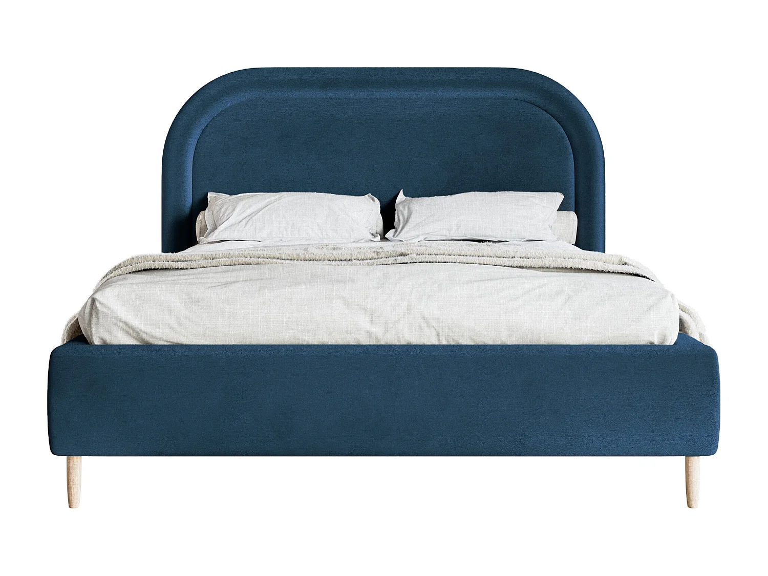 Lit capitonné double - 140x200 cm - en velours déperlant bleu foncé - LOREO