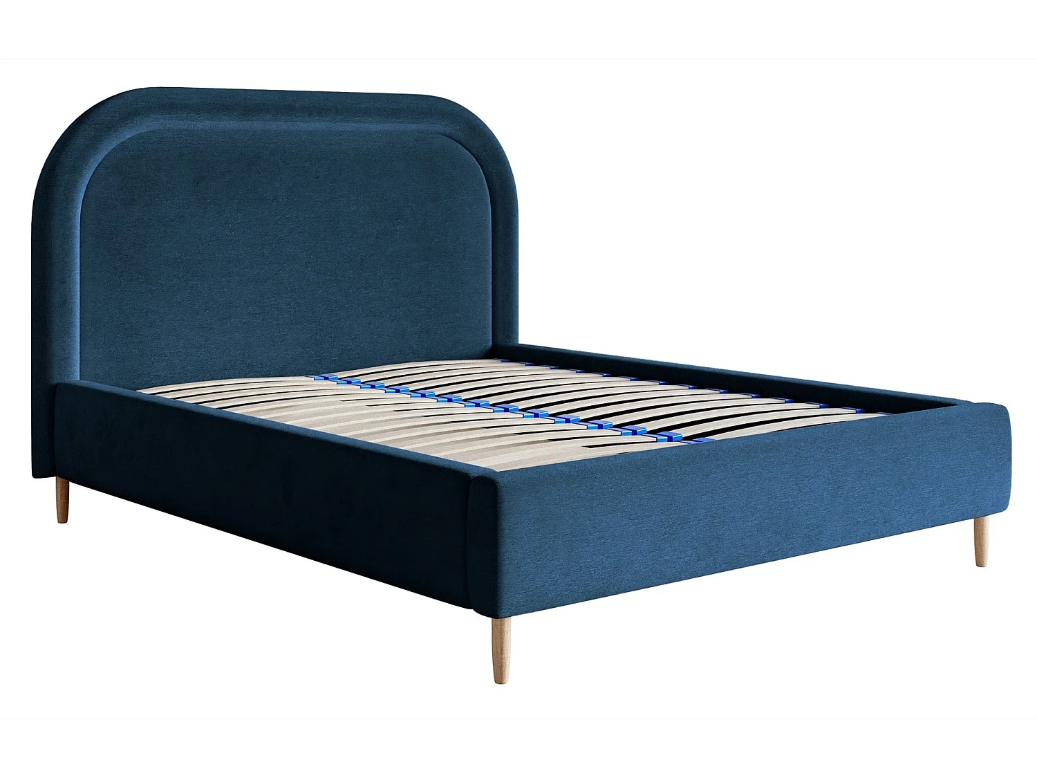 Lit capitonné double - 140x200 cm - en velours déperlant bleu foncé - LOREO