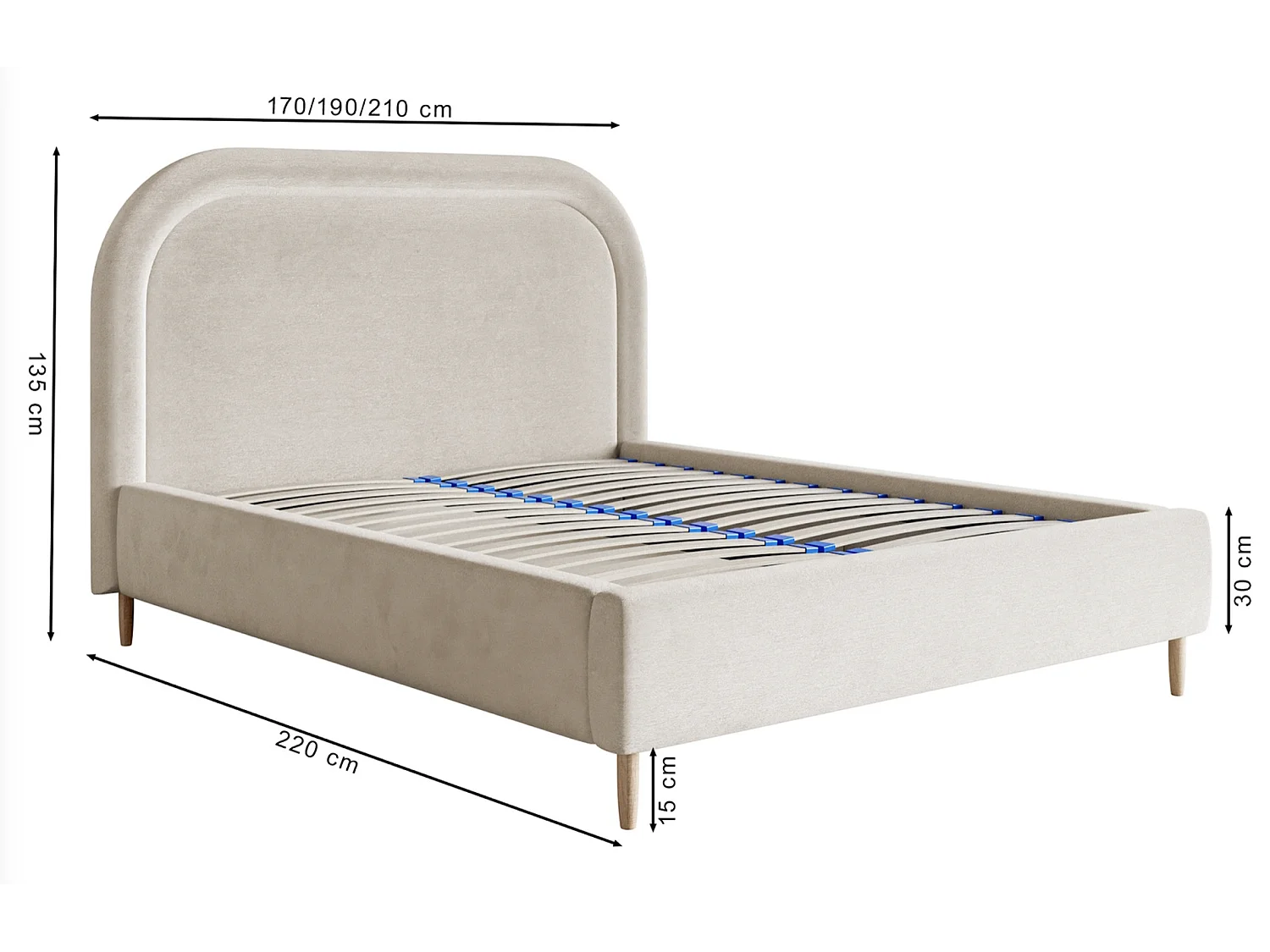 Lit capitonné double - 180x200 cm - en velours déperlant bleu foncé - LOREO