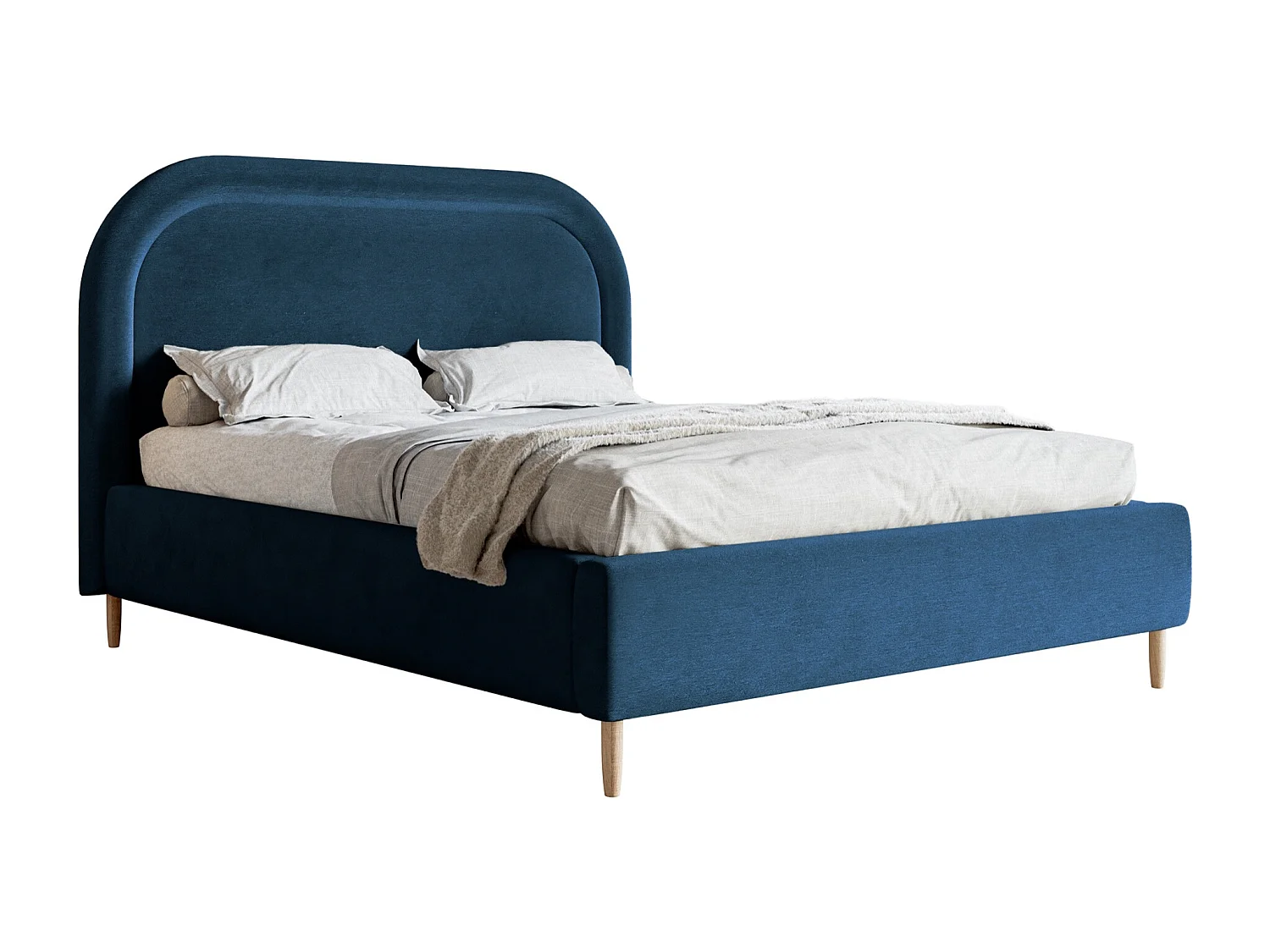 Lit capitonné double - 160x200 cm - en velours déperlant bleu foncé - LOREO