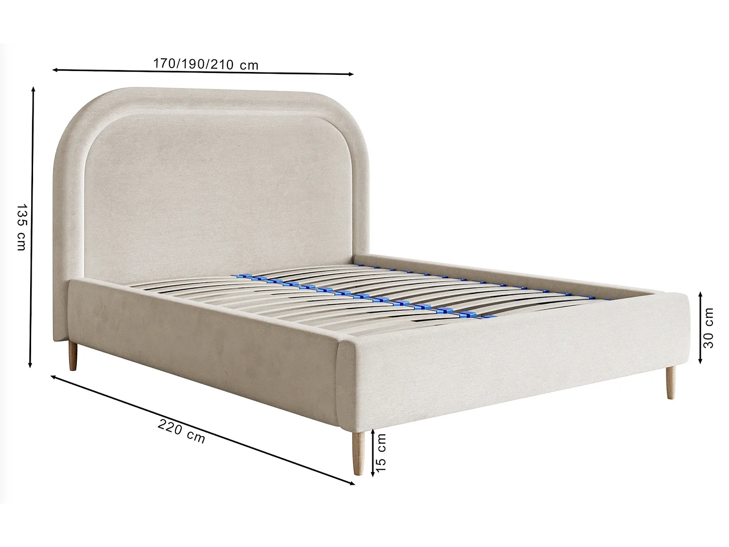 Tweepersoonsbed gestoffeerd - 160x200 cm - in donkerblauw waterafstotend fluweel - LOREO