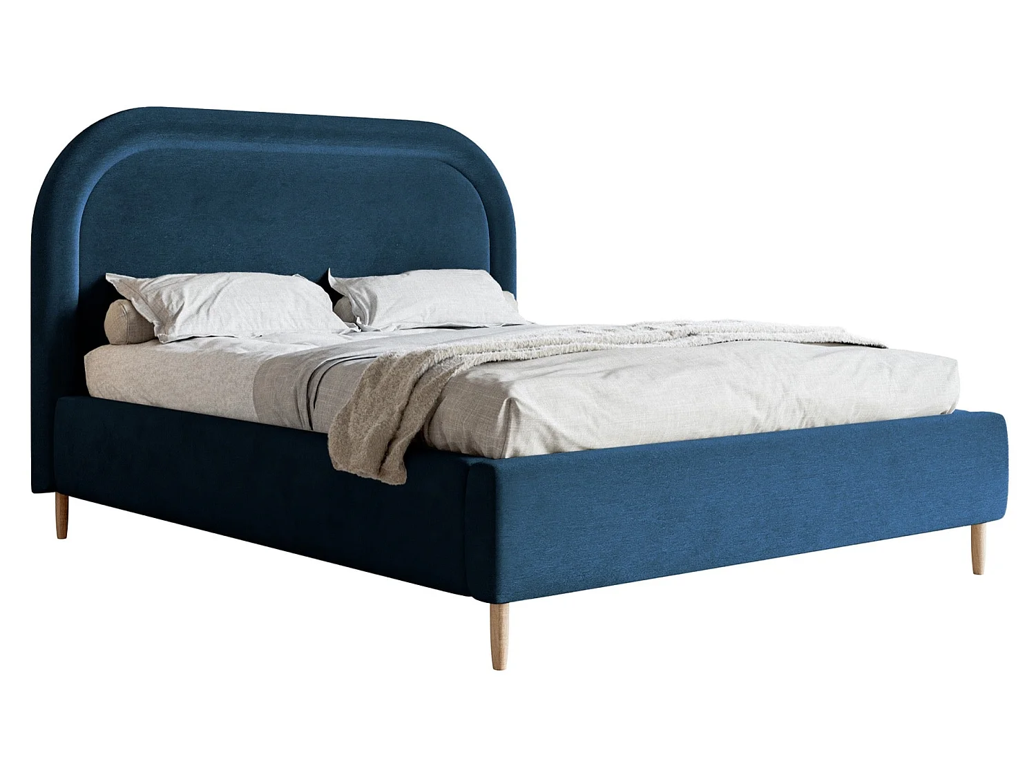 Lit capitonné double - 160x200 cm - en velours déperlant bleu foncé - LOREO
