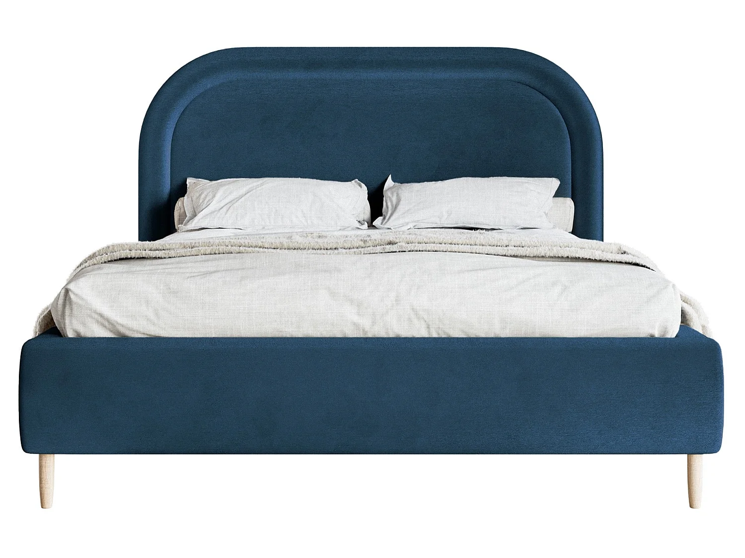 Lit capitonné double - 160x200 cm - en velours déperlant bleu foncé - LOREO