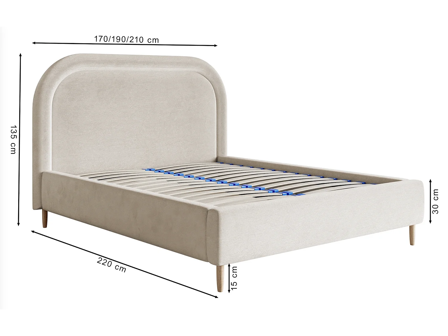 Lit capitonné double - 160x200 cm - en velours déperlant bleu foncé - LOREO