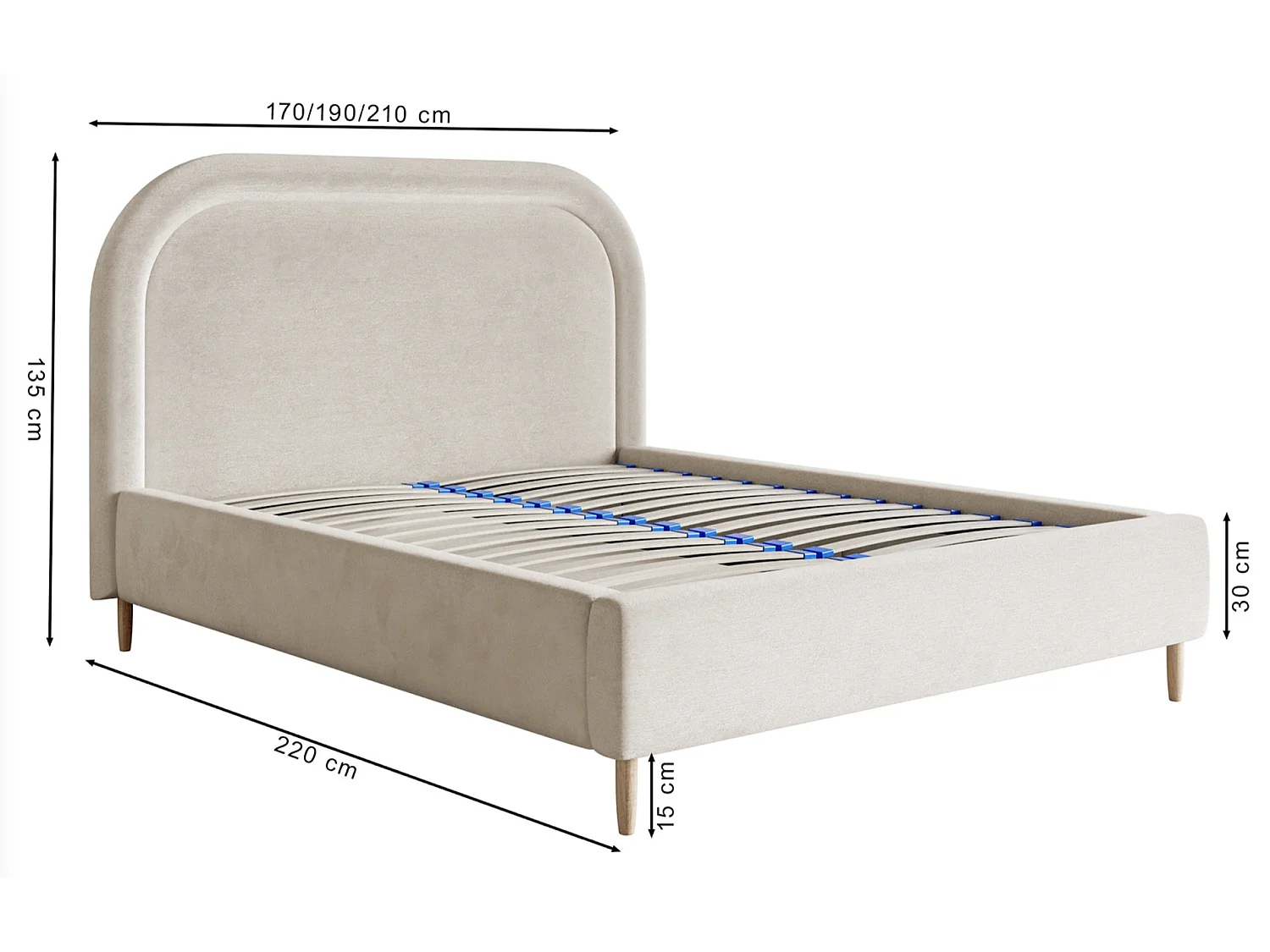 Tweepersoonsbed gestoffeerd - 160x200 cm - in waterafstotend greige fluweel - LOREO