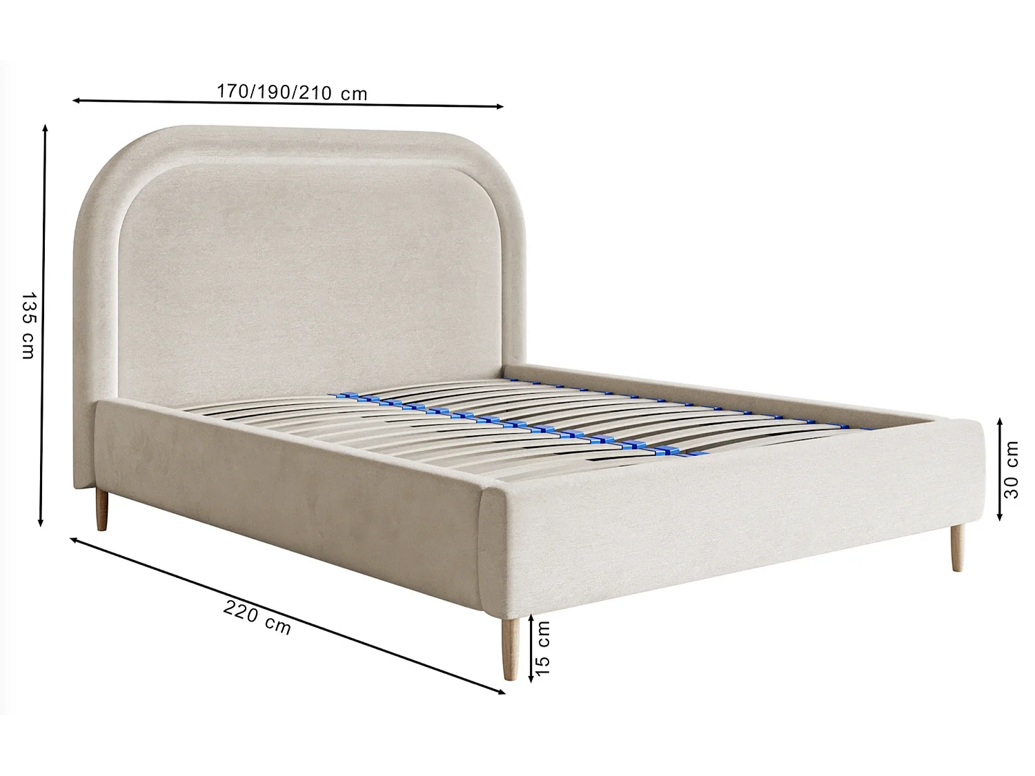 Lit capitonné double - 160x200 cm - en velours déperlant grège - LOREO