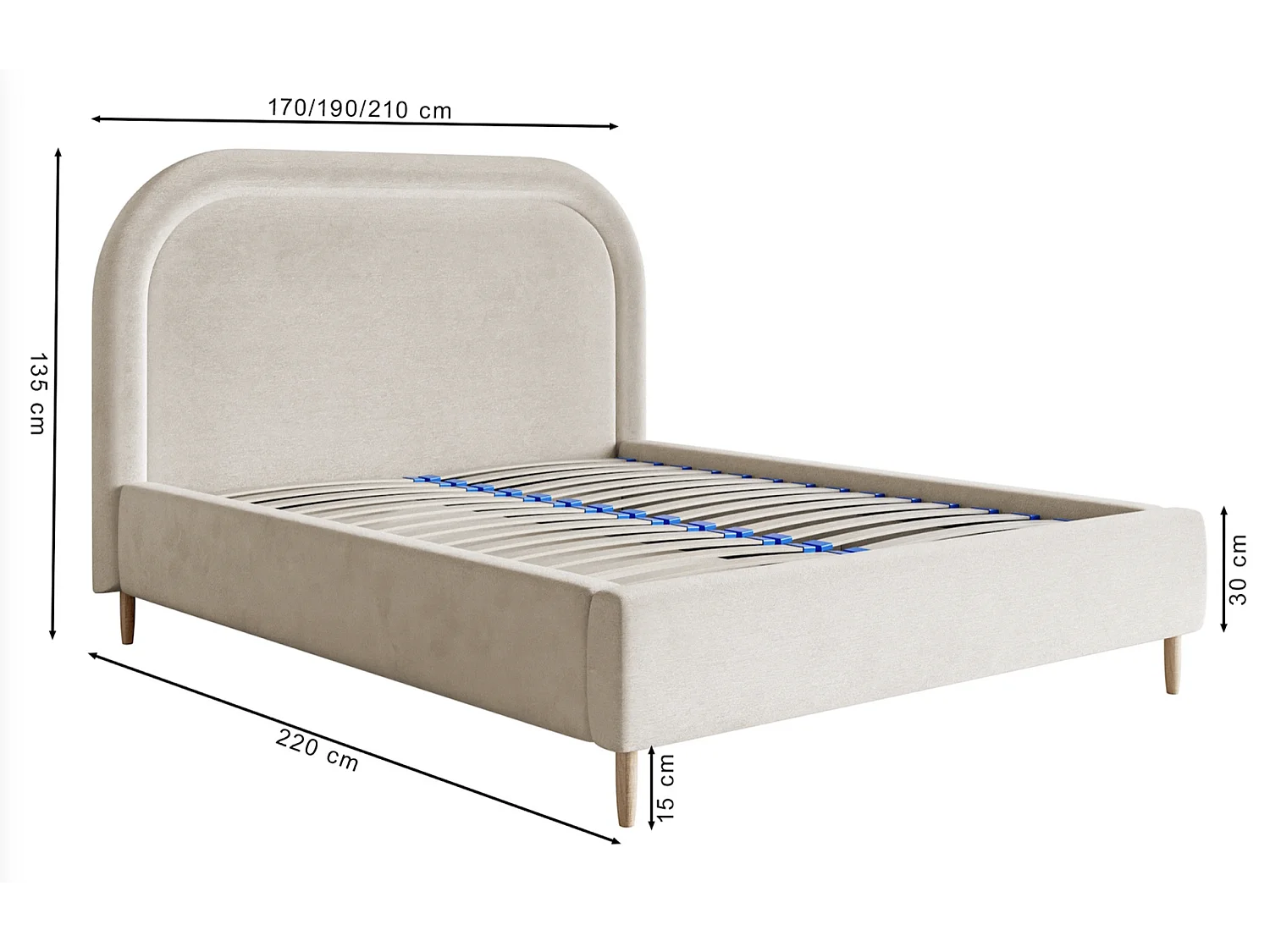 Lit capitonné double - 180x200 cm - en velours déperlant gris perle - LOREO